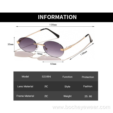 Fashion European and American frameless oval Sunglasses Women's gradually changing color trend Sunglasses men's metal sunglasses